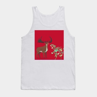 Curious deer with red background Tank Top